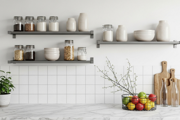 prateleiras para cozinha pequena: espaço para decoração