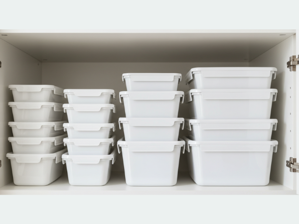organização de potes de plásticos
