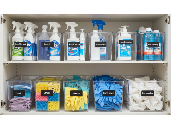 organização de produtos de limpeza 
