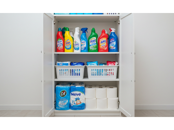 organização de produtos de limpeza 