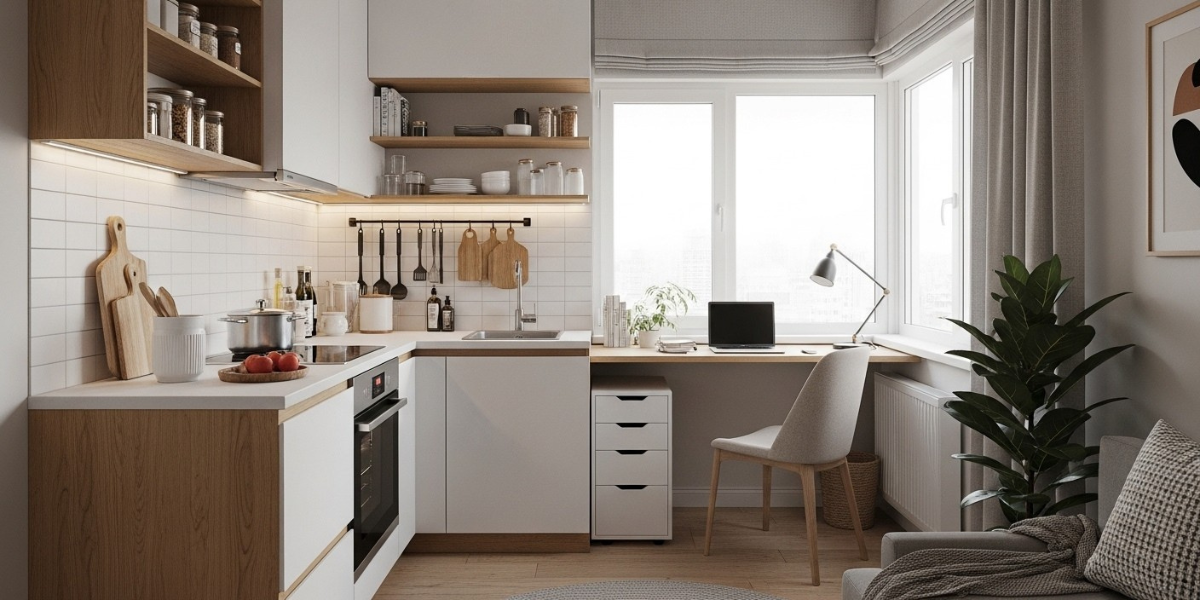 Cozinha integrada com home office: soluções inteligentes e funcionais