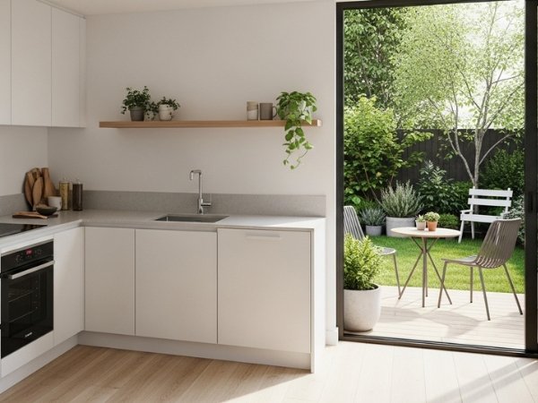 cozinha com vista para o jardim