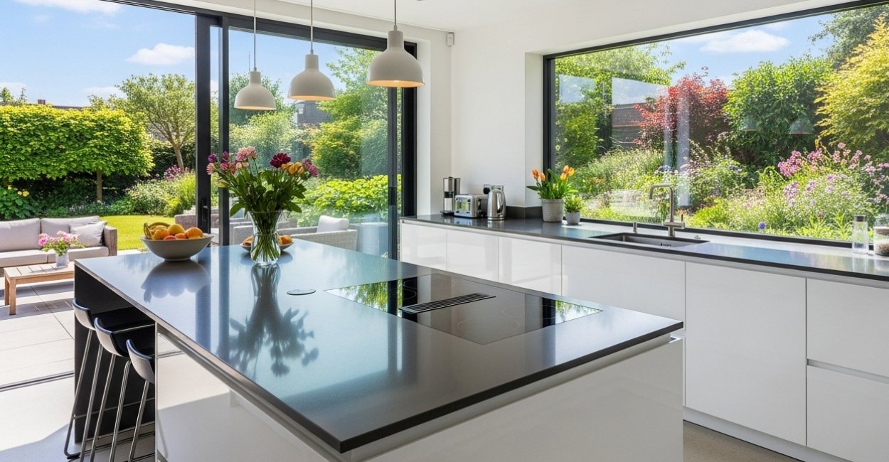 cozinha com vista para o jardim
