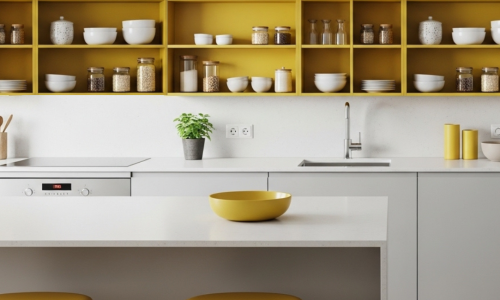 Minimalismo colorido na cozinha