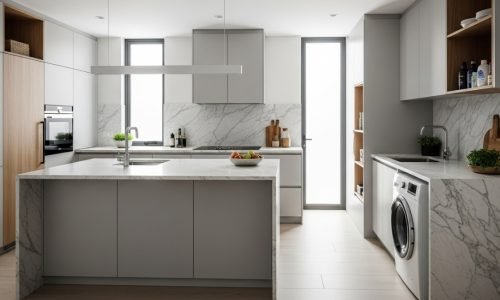 Cozinha com lavanderia integrada