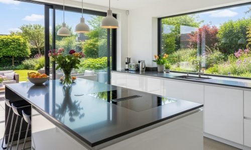 cozinha com vista para o jardim